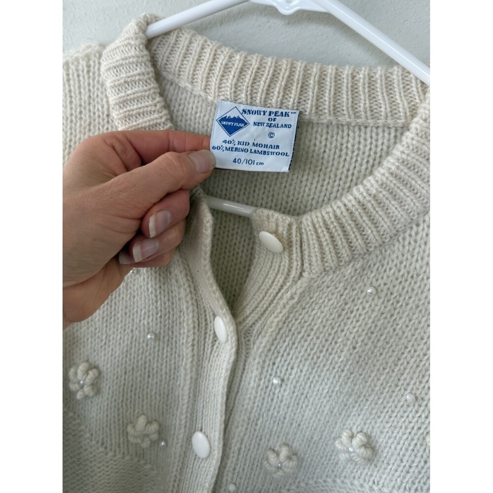 Vtg Snowy Peak N. Zealand 40 10 Cardigan Sweater Merino Mohair Wool Ivory Cream - Picture 2 of 6